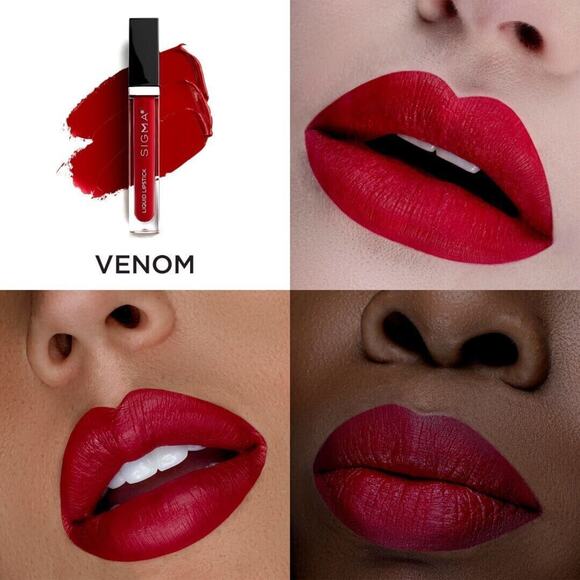 Sigma Beauty Satin Matte Liquid Lipstick Venom Red Travel .05 fl oz 1.4g NIB - Picture 2 of 8